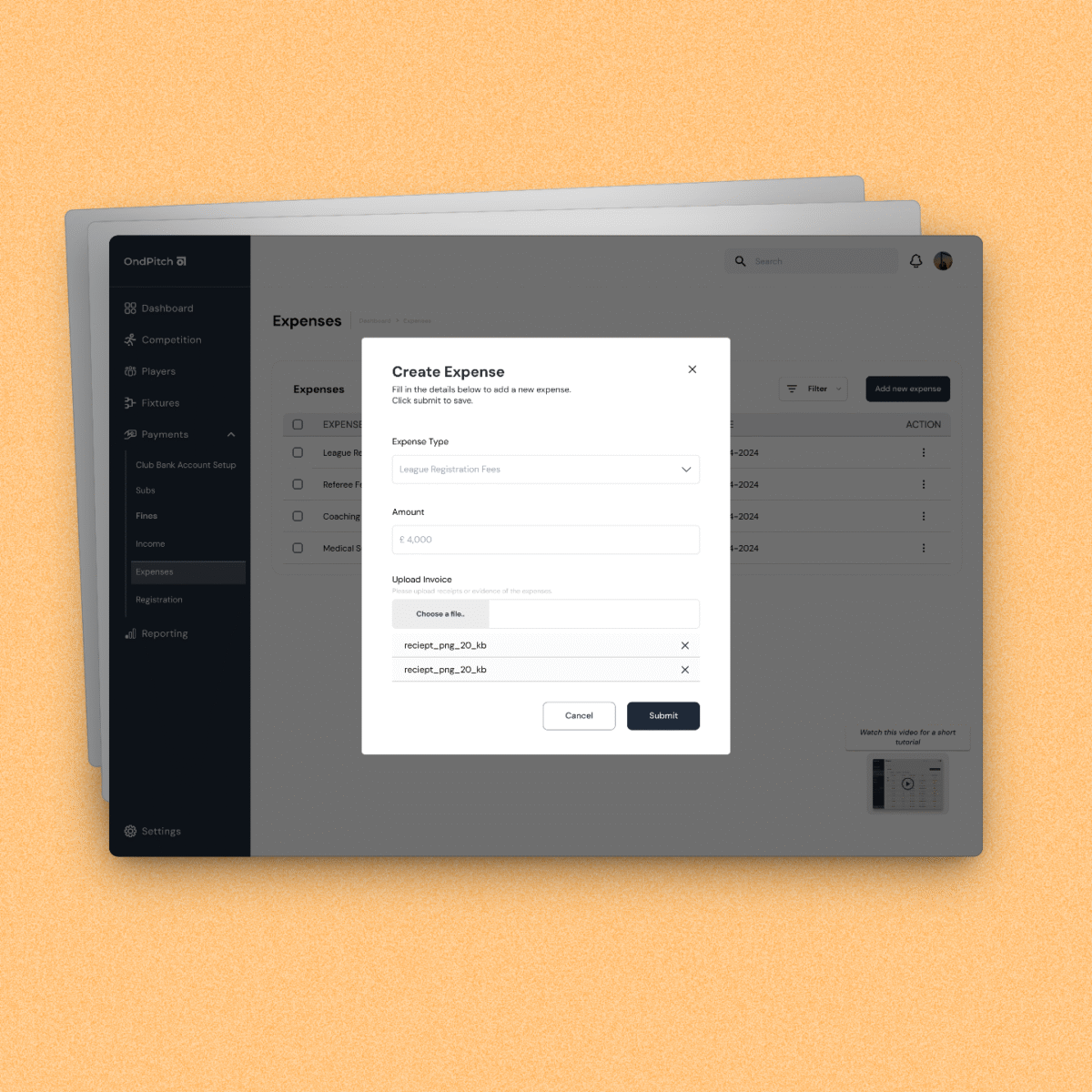 Ondpitch – Expenses Feature