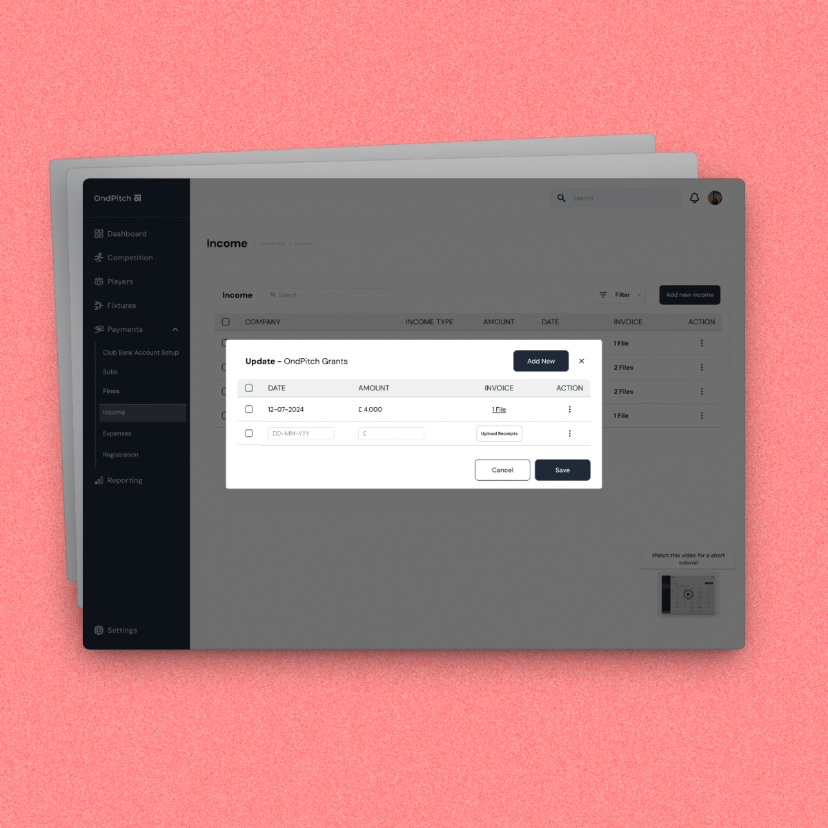 Ondpitch – Income Feature